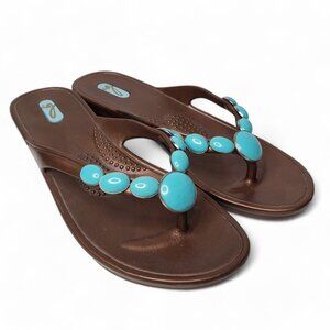 Oka b Jelly Thong Sandals Women's Turquoise Copper Outdoor Beach Pool M 7 to 8